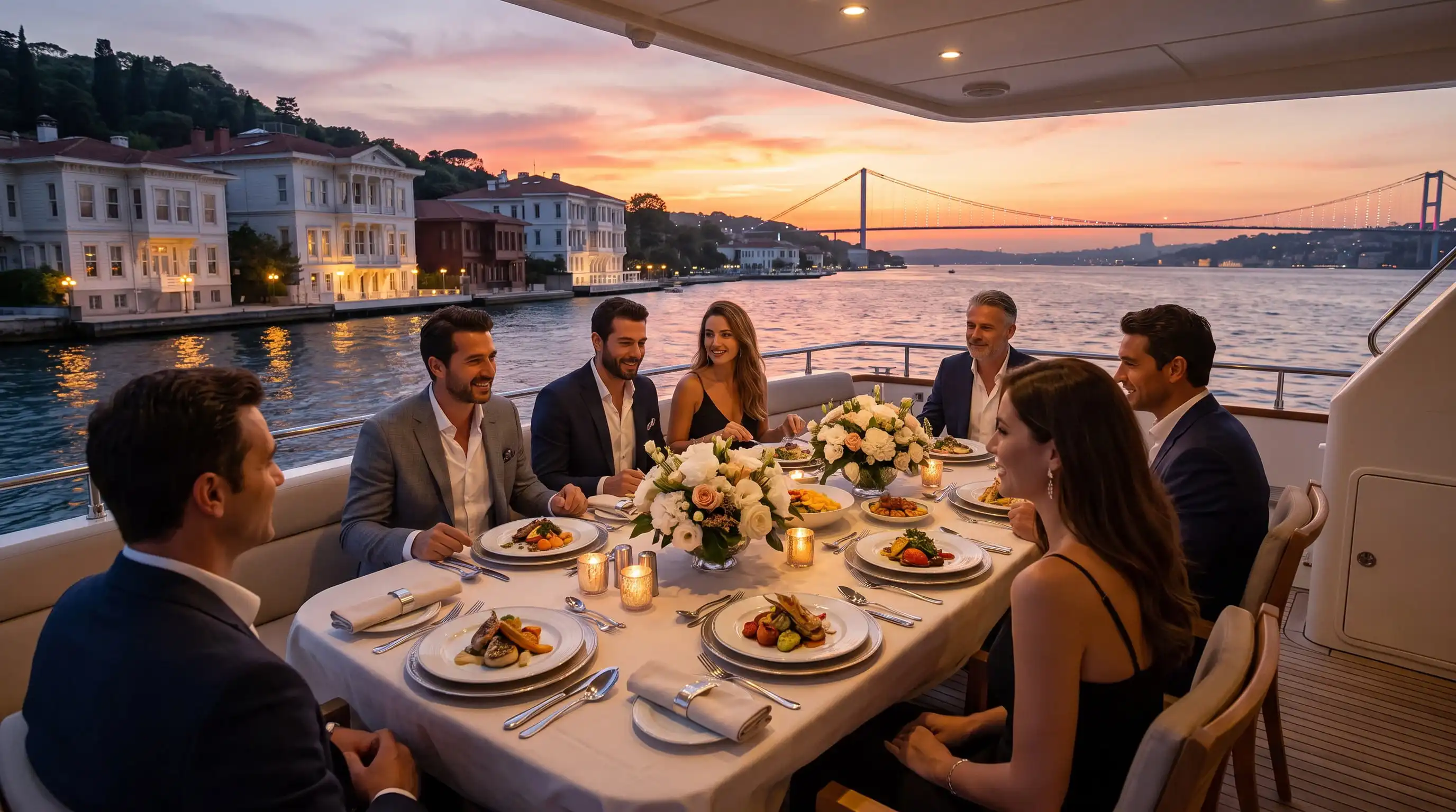 İstanbul Boğazı'nda Teknede Akşam Yemeği