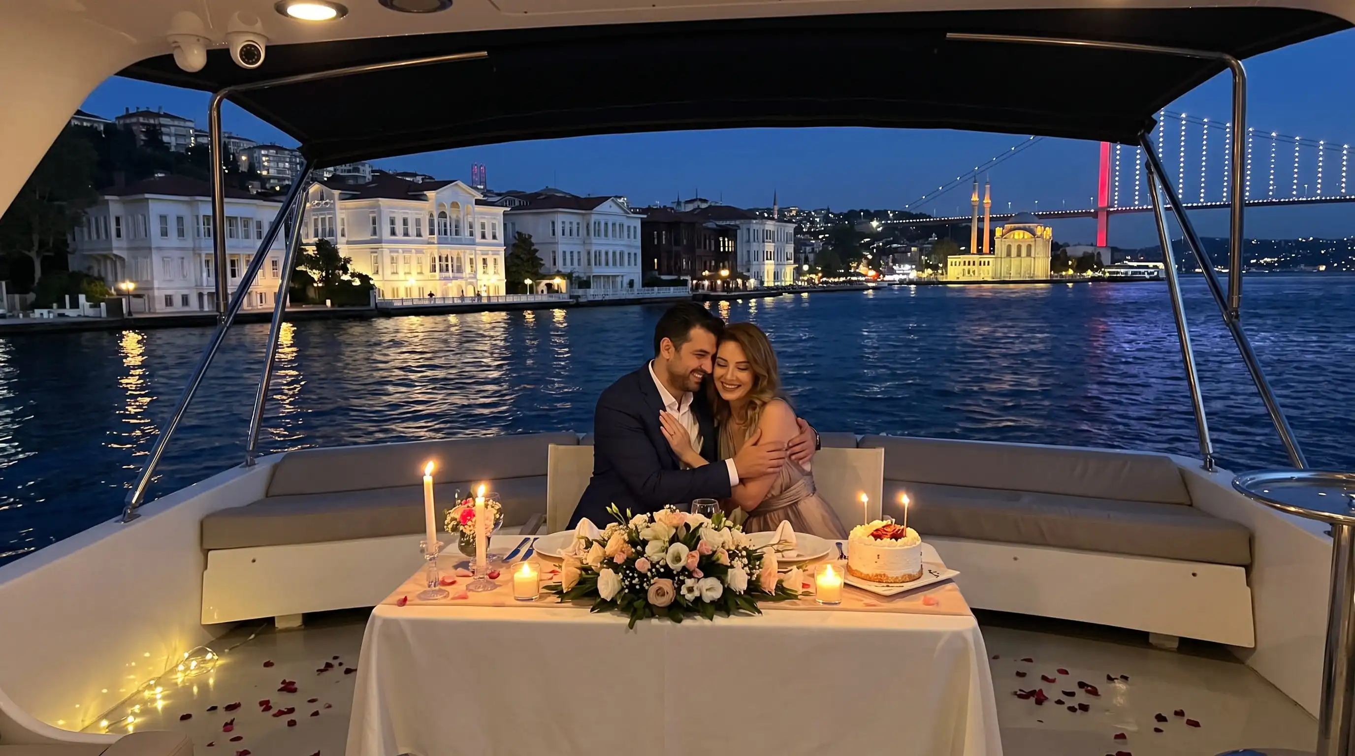 İstanbul Boğazı'nda Teknede Yıl Dönümü Kutlaması